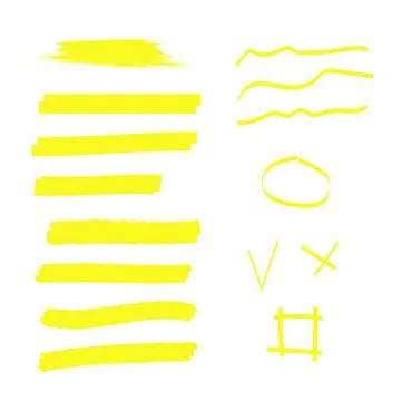Vector highlighter elements. Yellow marker text selection Stock Illustration