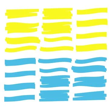 Vector highlighter elements. Yellow marker text selection Stock Illustration