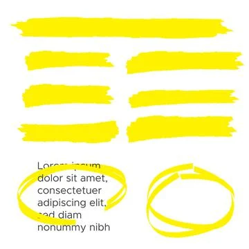 Vector highlighter elements. Yellow marker text selection Stock Illustration