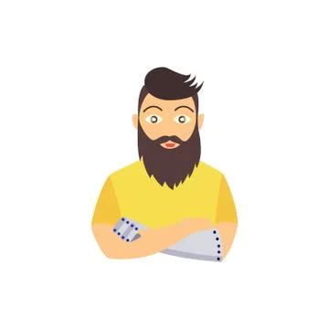 Vector hipster bearded man with eye arm prosthesis 스톡 일러스트