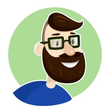 Vector hipster man bearded face in eyeglasses portrait sticker Illustrazione stock