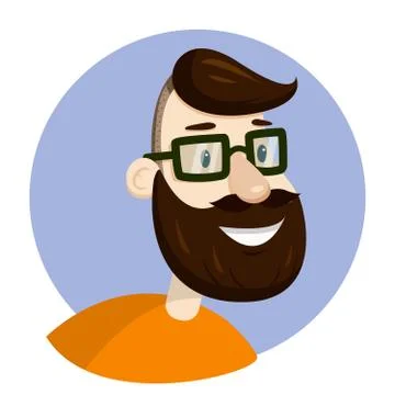 Vector hipster man bearded face in eyeglasses portrait Stock Illustration