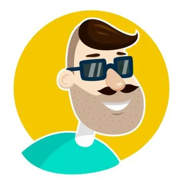 Vector hipster man unshaved face in sunglasses portrait sticker Stock Illustration
