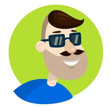 Vector hipster man unshaved face in sunglasses portrait Stock Illustration