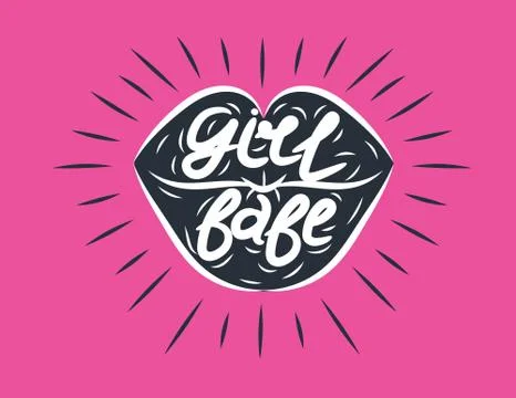 Vector hipster style poster of lips with "Girl babe" lettering and logo desig Stock Illustration