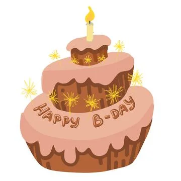 Vector hocolate cake with a candle and sparklers, happy birthday Stock Illustration