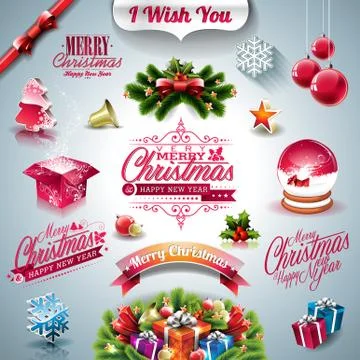 Vector Holiday collection for a Christmas theme with 3d elements on clear bac イラスト素材