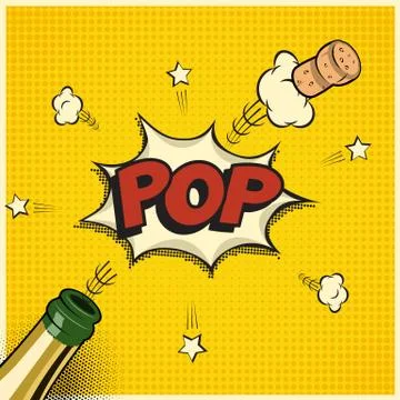 Vector holiday element in comic book or manga style. Champagne bottle with Stock-Illustration