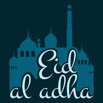 Vector holiday named Eid Al Adha Festival of Sacrifice label. lettering com.. Stock Illustration