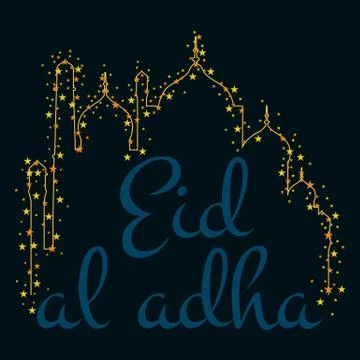 Vector holiday named Eid Al Adha Festival of Sacrifice label. lettering com.. Stock Illustration