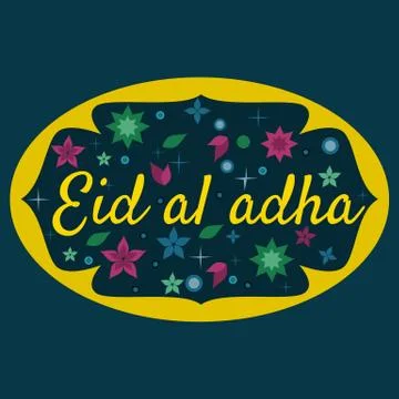 Vector holiday named Eid Al Adha Festival of Sacrifice label. lettering com.. Stock Illustration