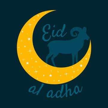 Vector holiday named Eid Al Adha Festival of Sacrifice label. lettering com.. Stock Illustration