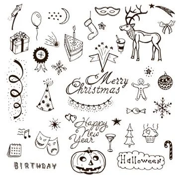 Vector Holidays doodle set Stock Illustration