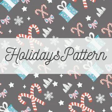 Vector Holidays seamless pattern with Christmas, New Year design elements Stock Illustration