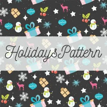 Vector Holidays seamless pattern with Christmas, New Year design elements 스톡 일러스트