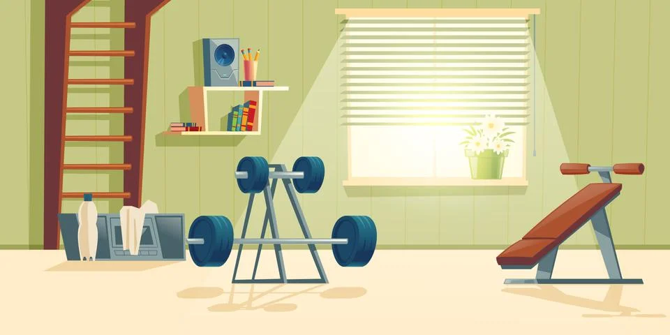 Vector home gym with barbell, climbing frame Stock Illustration