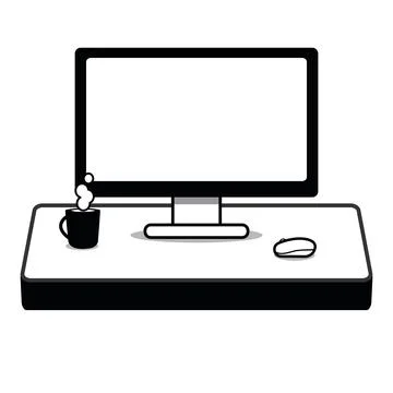 Vector Home Office Computer with Blank Screen Icon Illustration and Logo Stock Illustration
