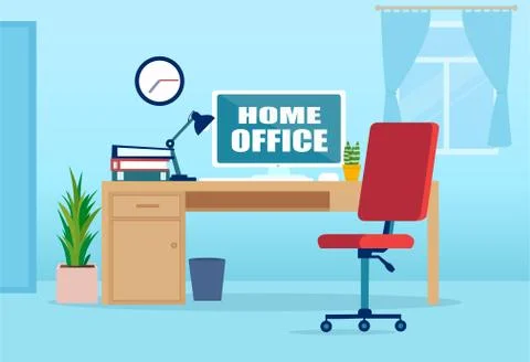 Vector of a home office interior with desktop and chair Stockillustratie