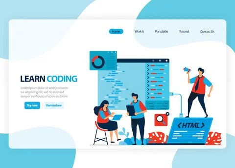 Vector homepage for learning programming and coding. Application development  Illustrazione stock
