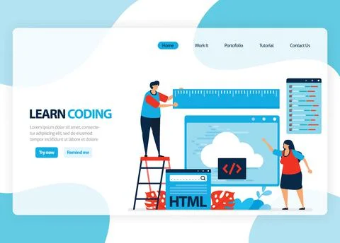 Vector homepage for learning programming and coding. Application development  Illustrazione stock