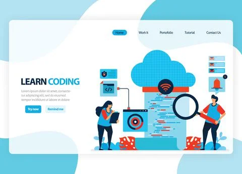 Vector homepage for learning programming and coding. Application development  Illustrazione stock