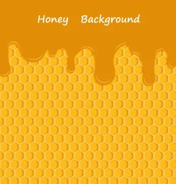 Vector honey drip on honeycombs background  Stock Illustration