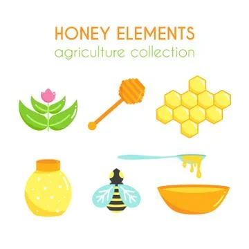 Vector honey illustration set. Flat argiculture collection Stock Illustration