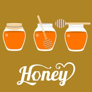 Vector honey jar and dipper,flat design Stock Illustration
