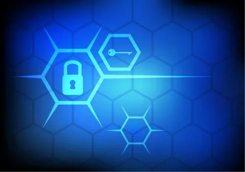 Vector : Honeycomb with lock key and finger paint on blue background Stock Illustration