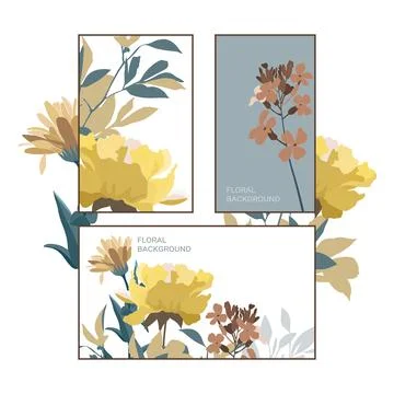 Vector horizontal and vertical floral banners with yellow flowers on white and Stock Illustration