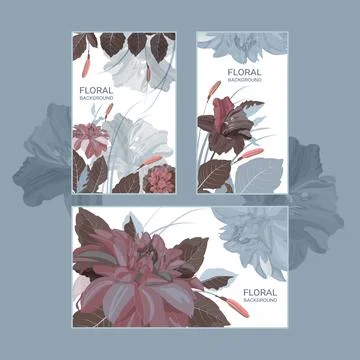 Vector horizontal and vertical floral banners with dahlias and lilies on a white Stock Illustration