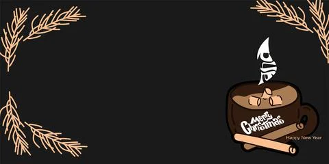 Vector. Horizontal background with drawn cartoon mug of hot cocoa. Stock Illustration