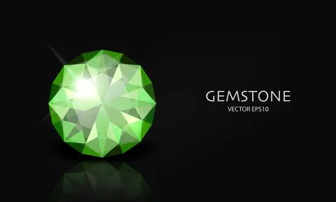 Vector Horizontal Banner with 3d Realistic Green Transparent Gemstone, Diamond Stock Illustration