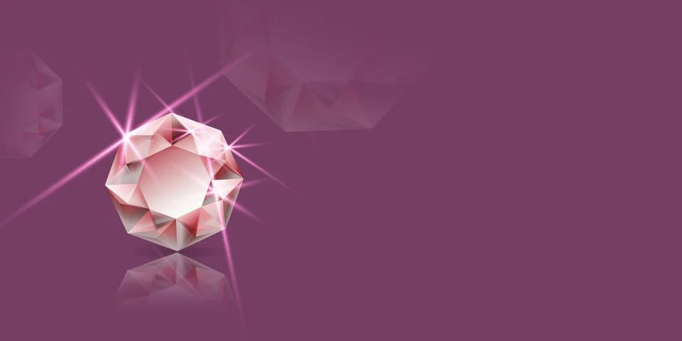 Vector horizontal banner with 3d realistic precious round sparkling stone Stock Illustration