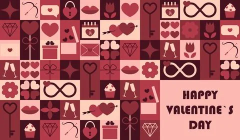 Vector horizontal banner for Valentine's Day with Bauhaus geometric element.. Stock Illustration