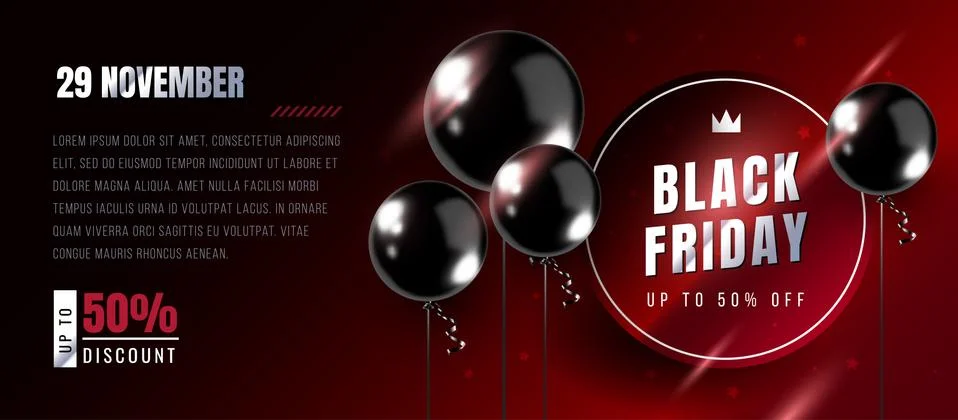 Vector horizontal illustration of black friday sale with 3d realistic black s イラスト素材
