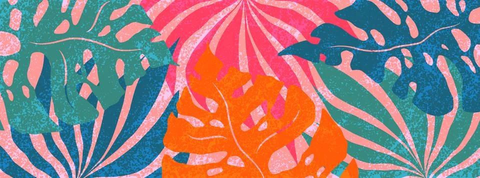 Vector horizontal illustration with texture abstract tropical leaves isolat.. Stock-Illustration