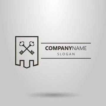 Vector horizontal logo of two crossed keys in the banner frame Stock Illustration