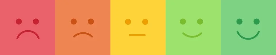 Vector horizontal mood tracker icon set of emotions from angry to happy. Stock Illustration