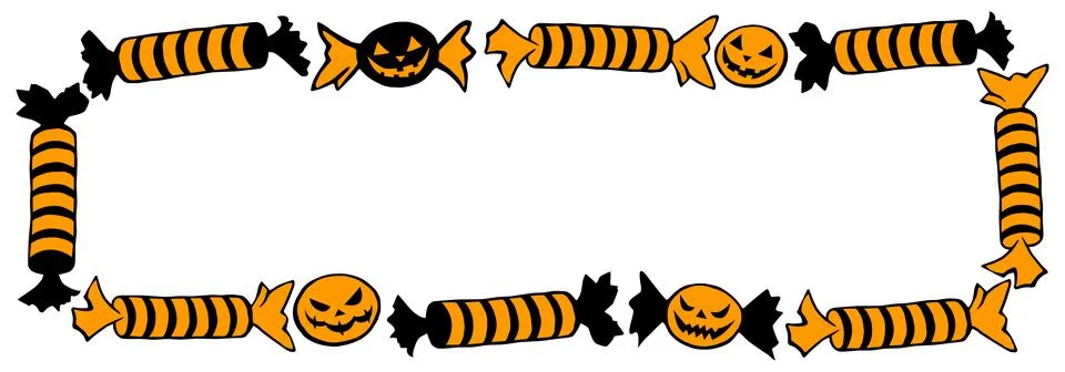 Vector horizontal rectangular frame of candies in different wrappers in Hallo Stock Illustration