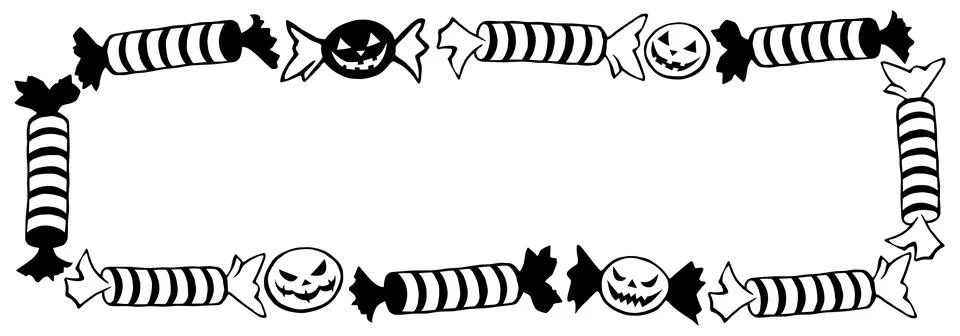 Vector horizontal rectangular frame of outline candies in different wrappers  Illustrazione stock