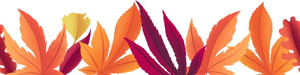 Vector horizontal seamless pattern with colorful autumn leaves isolated on .. Stock Illustration