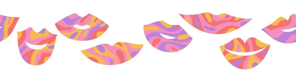 Vector horizontal seamless pattern with colorful groovy abstract lips shape.. Stock Illustration