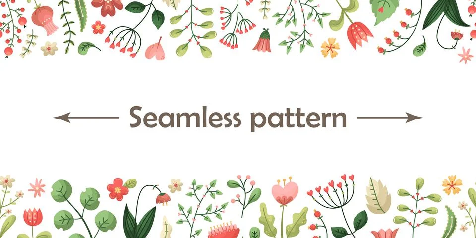 Vector horizontal seamless pattern with flowers in Valentines day style. Stock Illustration