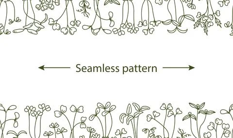 Vector horizontal seamless pattern with microgreens. Healthy young seedlings. 스톡 일러스트