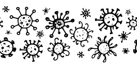 Vector horizontal seamless pattern of round microbes with short tentacles with 스톡 일러스트