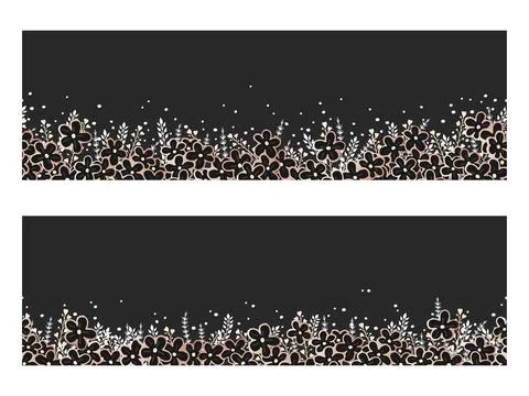 Vector horizontal seamless patterns with hand drawn flowers. Floral gold and  Stock Illustration