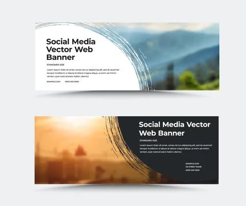 Vector horizontal web banner template, with round white, black background, sp Stock Illustration