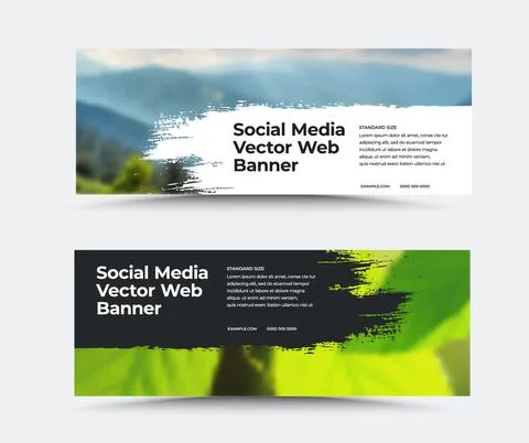 Vector horizontal web banner template, with white, black background, leaflet  Stock Illustration