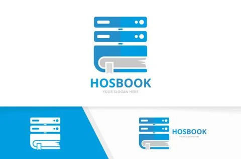 Vector host and book logo combination. Server and library symbol or icon. Unique Stock Illustration